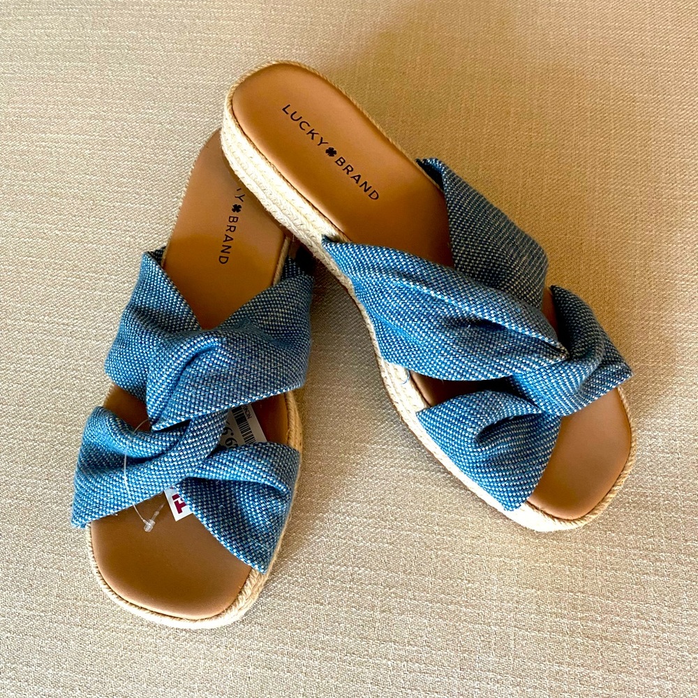 Lucky Brand Grenly Blue Fabric Twist Espadrille Slide Sandals Size 9 NWT